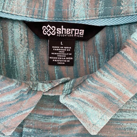 Sherpa Adventure Gear Short Sleeve Shirt Green Geometric Plaid Large - Picture 3 of 8
